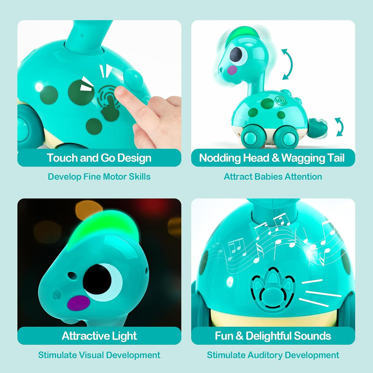 Dinosaur Toy – Touch & Go Crawling Dinosaur with Music, Lights & Obstacle Avoidance for Toddlers