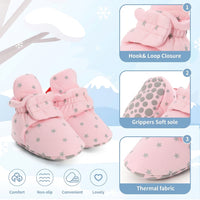 Baby Booties – Pink Star Print Newborn Booties, Soft Infant Booties with Adjustable Strap & Textured Grip Soles