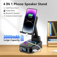 LED light phone stand side view with compact desktop design