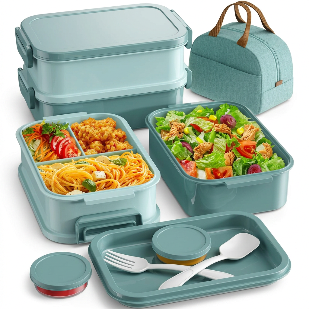 74oz 3-tier stackable lunch box set with carry bag