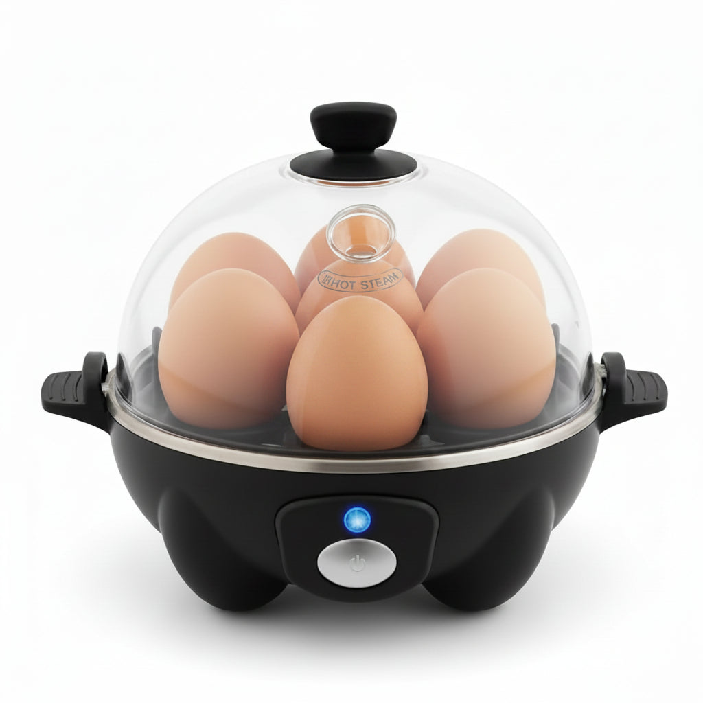 7 egg electric egg cooker in black for kitchen breakfast preparation