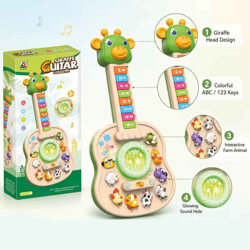 Baby Animal Sounds Guitar Toy for Toddlers, Interactive Musical Toy with Piano Keys and Light Up Knob, Early Learning Sensory Toy Gift for Kids