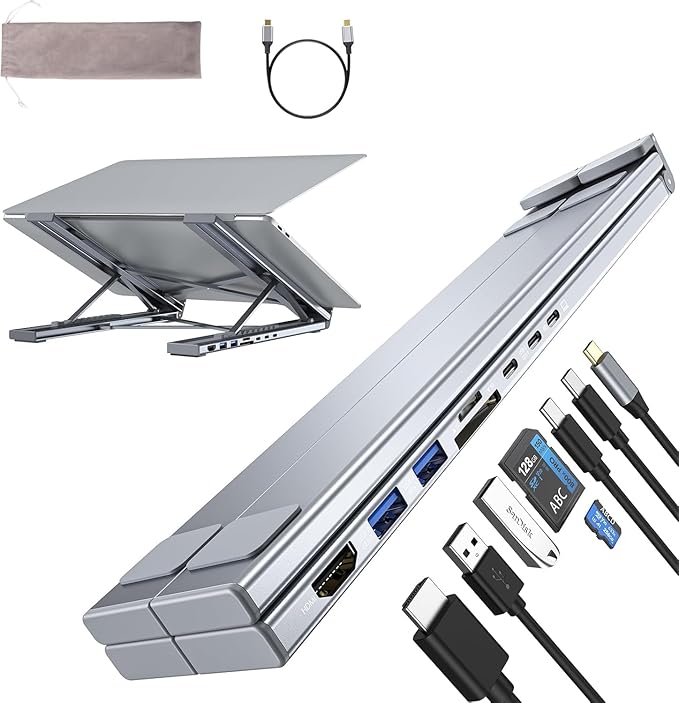 8-in-1 USB C docking station laptop stand with HDMI and USB ports
