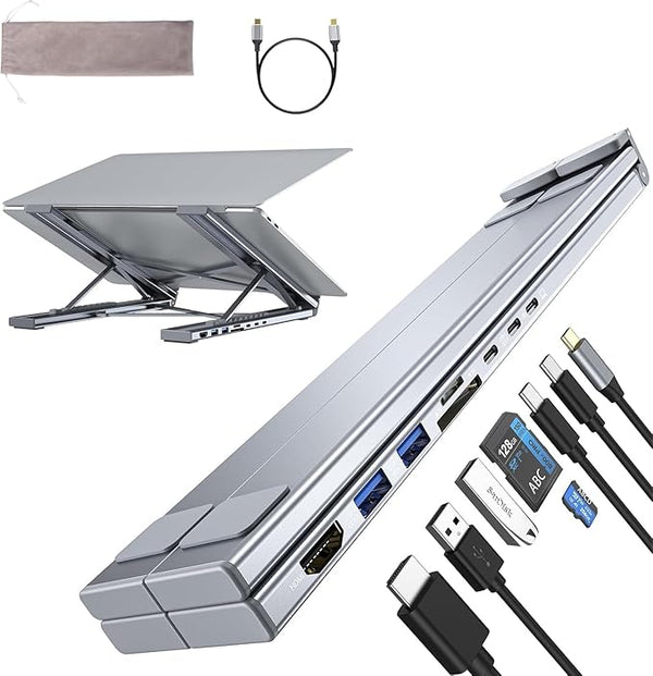 Laptop Docking Station Stand 8-in-1 USB C Hub HDMI Multiport Adapter with USB Ports, Portable Dock Station Computer Holder