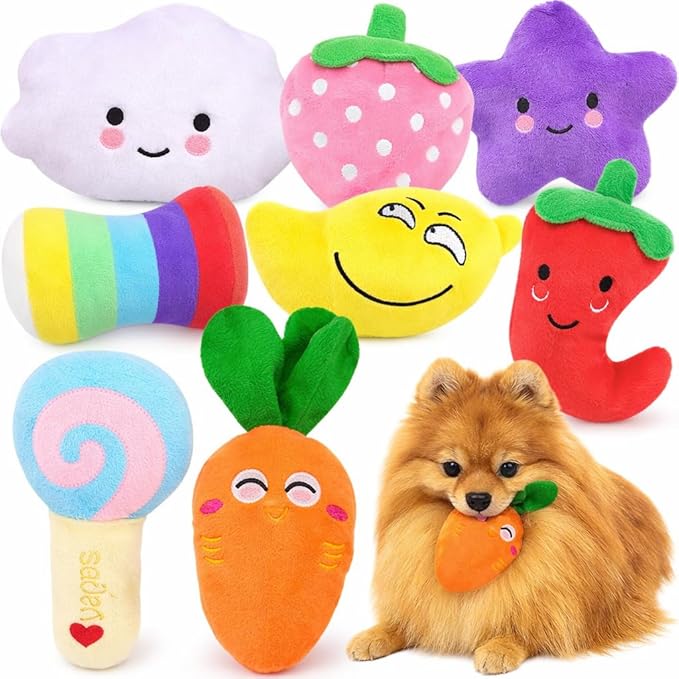 8-pack plush squeaky dog toy set for small and medium dogs