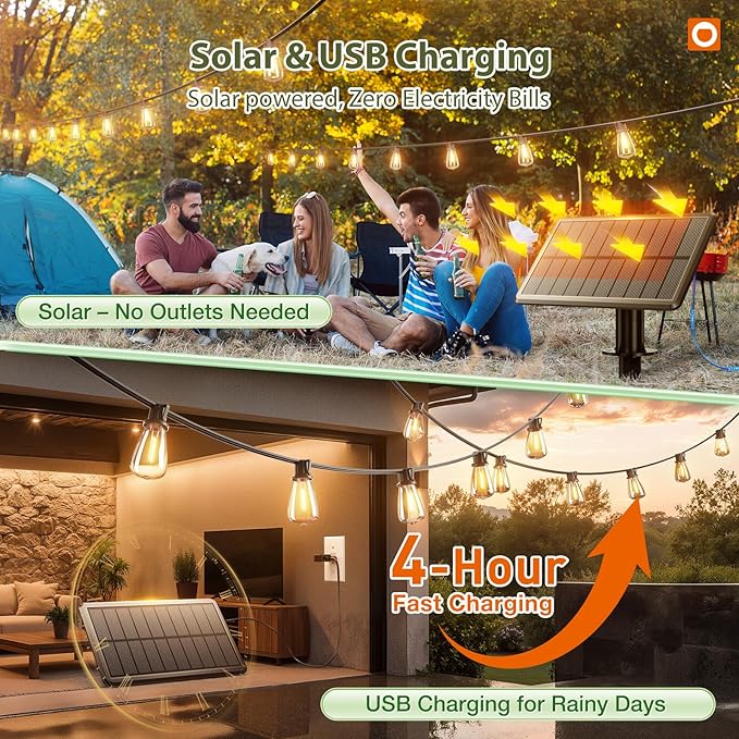 80FT solar fairy lights with 240 warm white LED bulbs