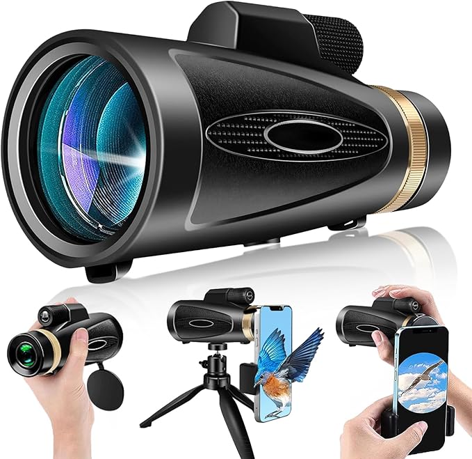 80x100 HD monocular telescope front view black