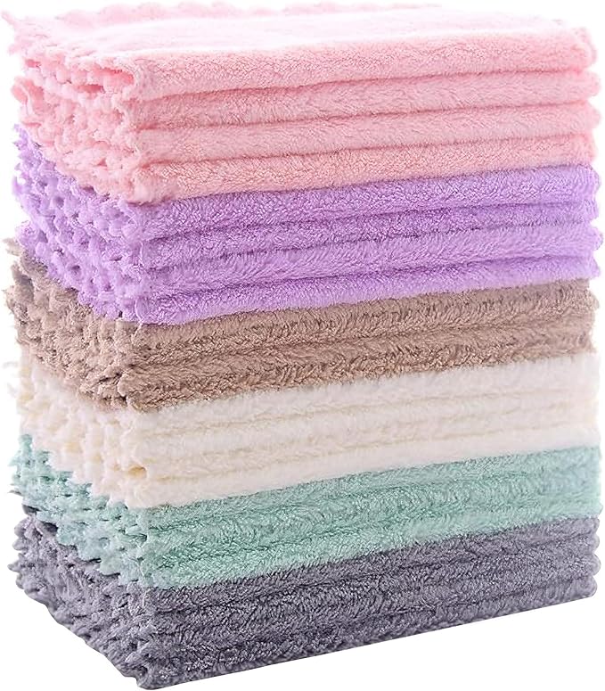 24 Pack Coral Fleece Kitchen Dishcloths – Super Absorbent Reusable Dish Towels, Lint-Free Fast Drying Cleaning Cloths for Kitchen & Home, 7 x 9 Inch