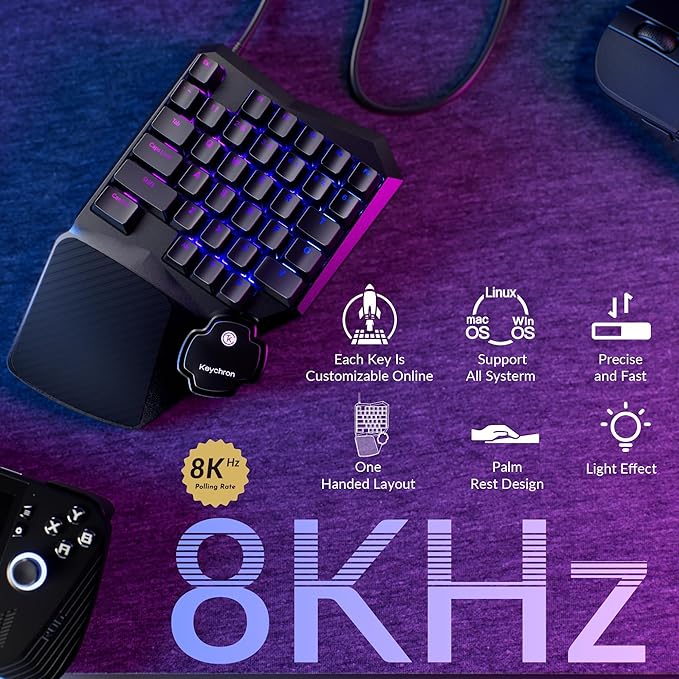 Keychron C0 HE 8K One-Handed Gaming Keypad with Hall Effect Magnetic Switches, 35 Keys RGB Keyboard