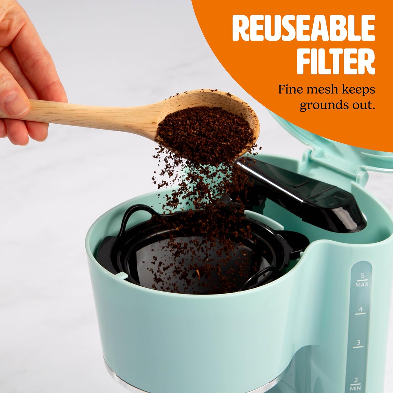 5-Cup Drip Coffee Maker with Reusable Filter & Glass Carafe