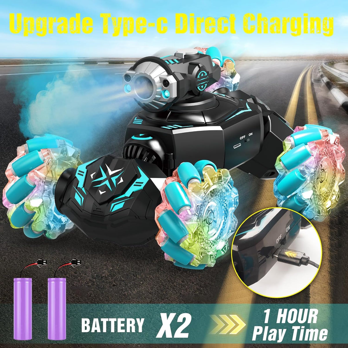 RC Car for Boys 6–12 – Gesture Sensing Remote Control Car, RC Cars Toys for Boys, 4WD Stunt Car, Hand Controlled Twist & Transform Car, 360° Spin Toy Car with Mist, Light & Music