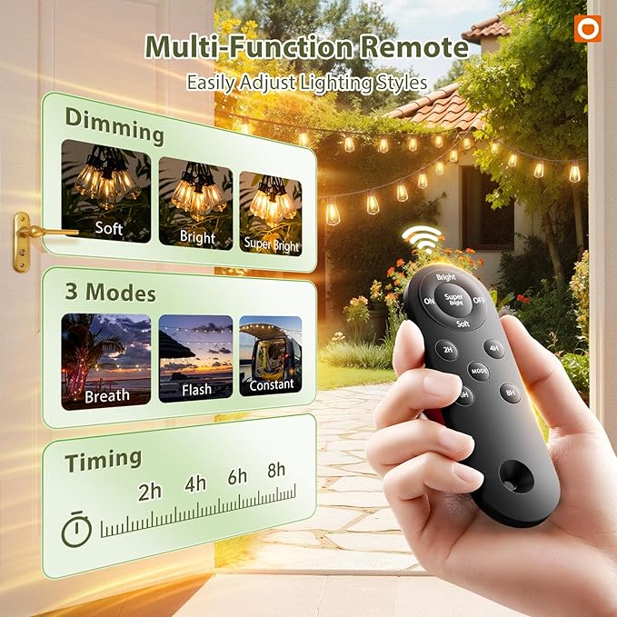 Addlon 54FT Solar String Lights Outdoor Waterproof Patio Lights with Remote USB Port Dimmable LED Backyard Garden Lights