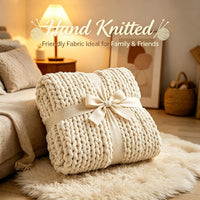 Chunky Knit Blanket Throw 51" x 63" | 100% Hand Knit Chenille Throw Blanket for Sofa, Couch & Home Décor