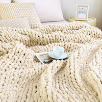 Chunky Knit Blanket Throw 51" x 63" | 100% Hand Knit Chenille Throw Blanket for Sofa, Couch & Home Décor