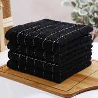 100% Cotton Terry Kitchen Towels 4 Pack – Black Checkered Dish Towels, Soft Super Absorbent Kitchen Hand Towels, 13 x 28 Inches