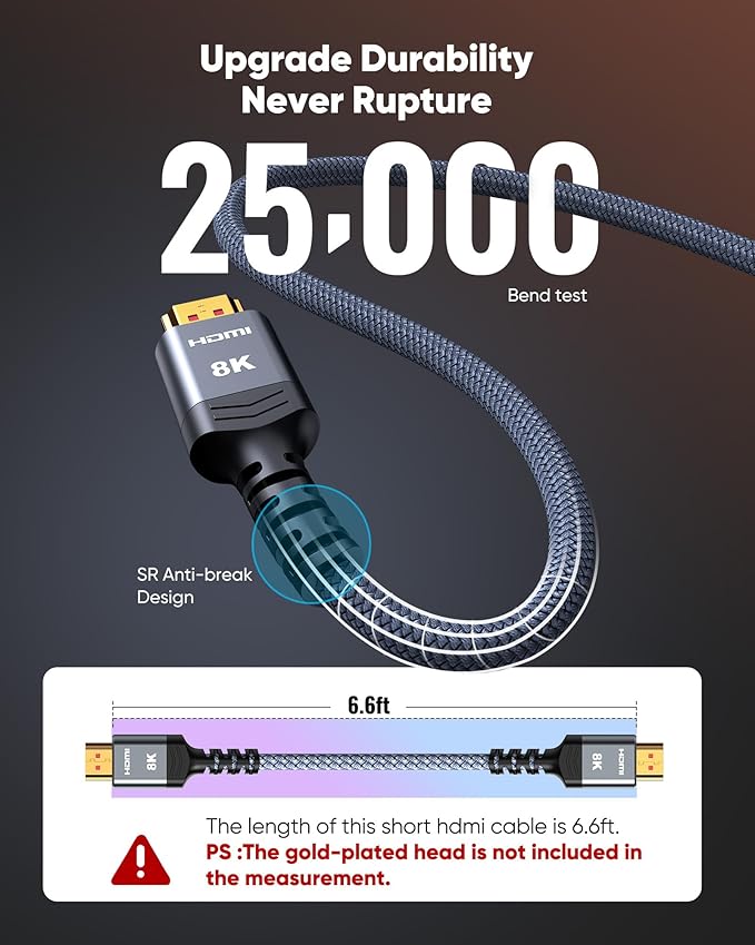 8K HDMI cable with DTS:X audio support for immersive surround sound and color-enhanced HDR.