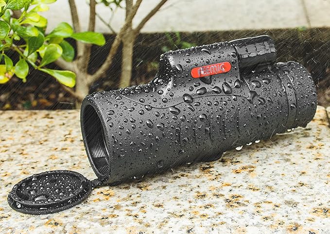 42mm objective lens of monocular telescope close-up