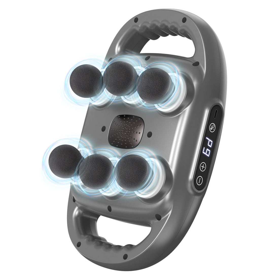 9-speed percussion body massager with dual head design on white background
