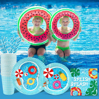120 Piece Pool Party Supplies Set – Plates, Napkins, Cups & Straws for Summer Celebrations