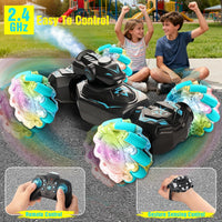 RC Car for Boys 6–12 – Gesture Sensing Remote Control Car, RC Cars Toys for Boys, 4WD Stunt Car, Hand Controlled Twist & Transform Car, 360° Spin Toy Car with Mist, Light & Music