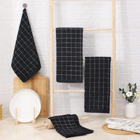 100% Cotton Terry Kitchen Towels 4 Pack – Black Checkered Dish Towels, Soft Super Absorbent Kitchen Hand Towels, 13 x 28 Inches