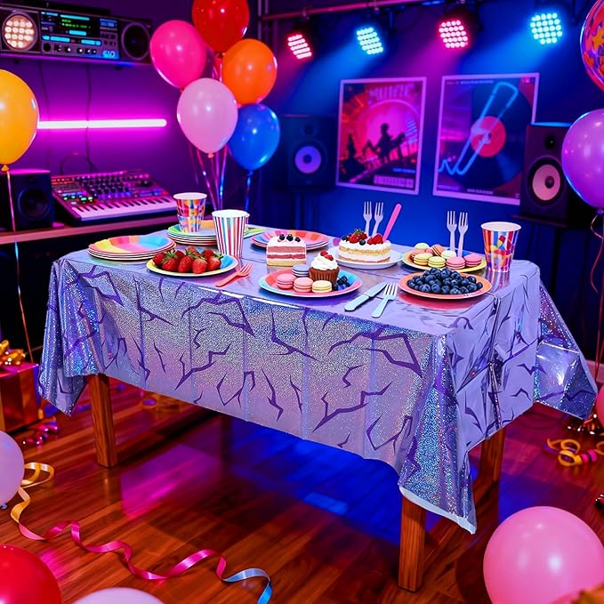 9FT purple party table cover for kids birthday and celebration setup