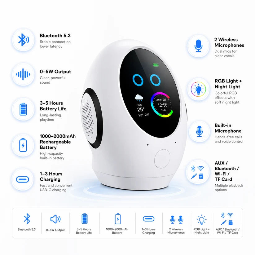 AI companion desktop tech set with smart speaker and magnetic charging stands