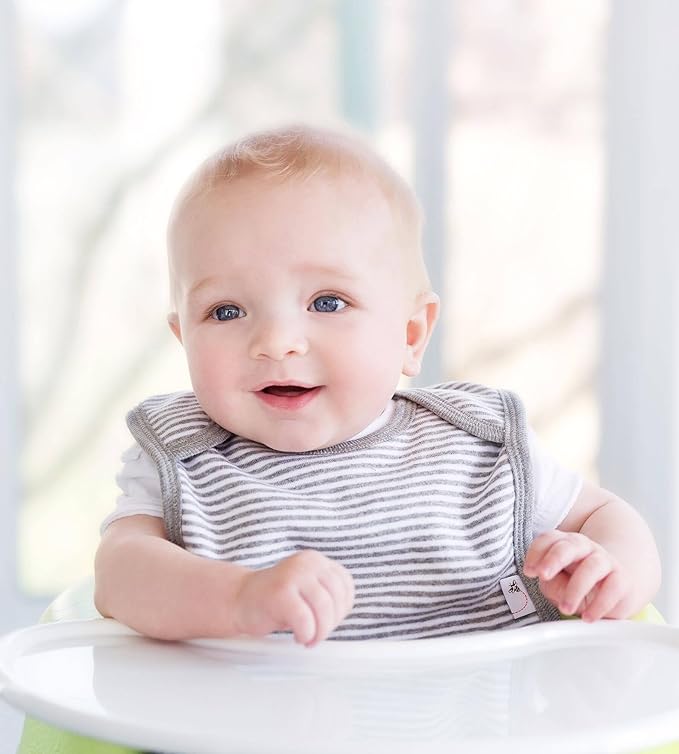 Absorbent baby bibs for drool and mealtime messes, gentle on baby’s skin.