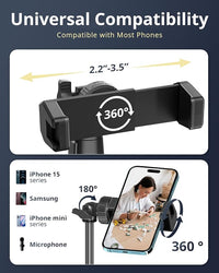 Adjustable Phone Holder for iPhone & Android Smartphones with LED Ring Light Setup