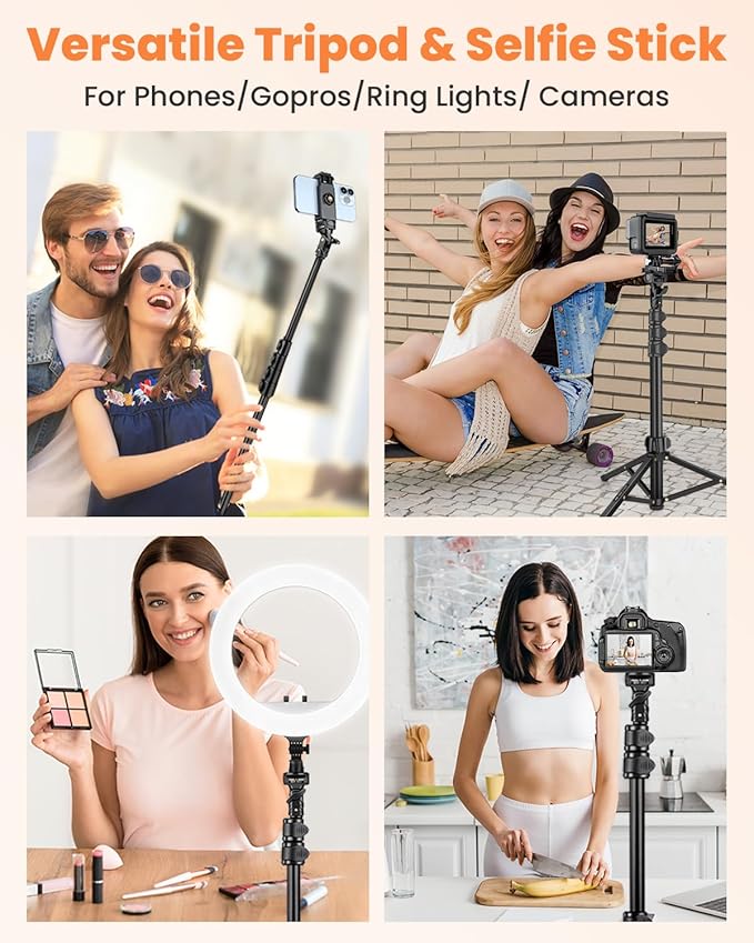 Adjustable and Sturdy 85" Tall Tripod Stand for iPhone and Android Phones, Ideal for Cooking, Fitness, and Vlogging