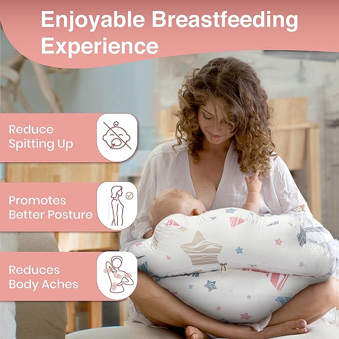 Adjustable baby feeding pillow with waist strap for secure and comfortable use.
