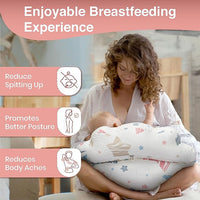 Adjustable baby feeding pillow with waist strap for secure and comfortable use.