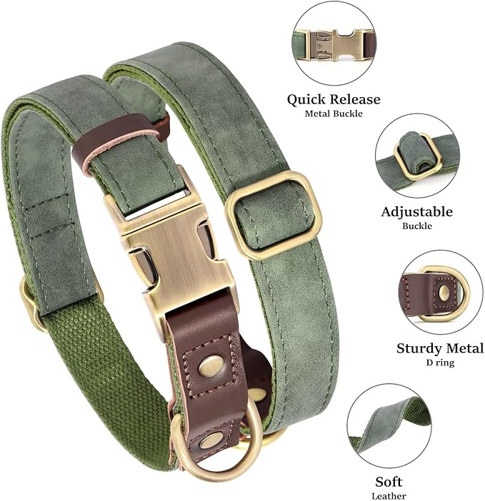 Adjustable dog collar with quick release metal buckle and nylon lining