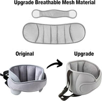 Adjustable head support for car seat and stroller, ensures head stability during travel.