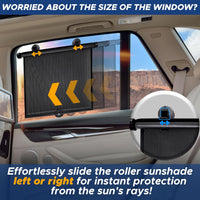 Adjustable car sunshade, retractable design, blocks UV rays and glare for kids.
