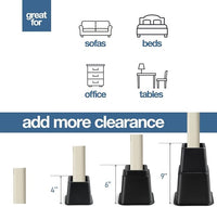 Adjustable furniture lift set with stackable design for different height options.