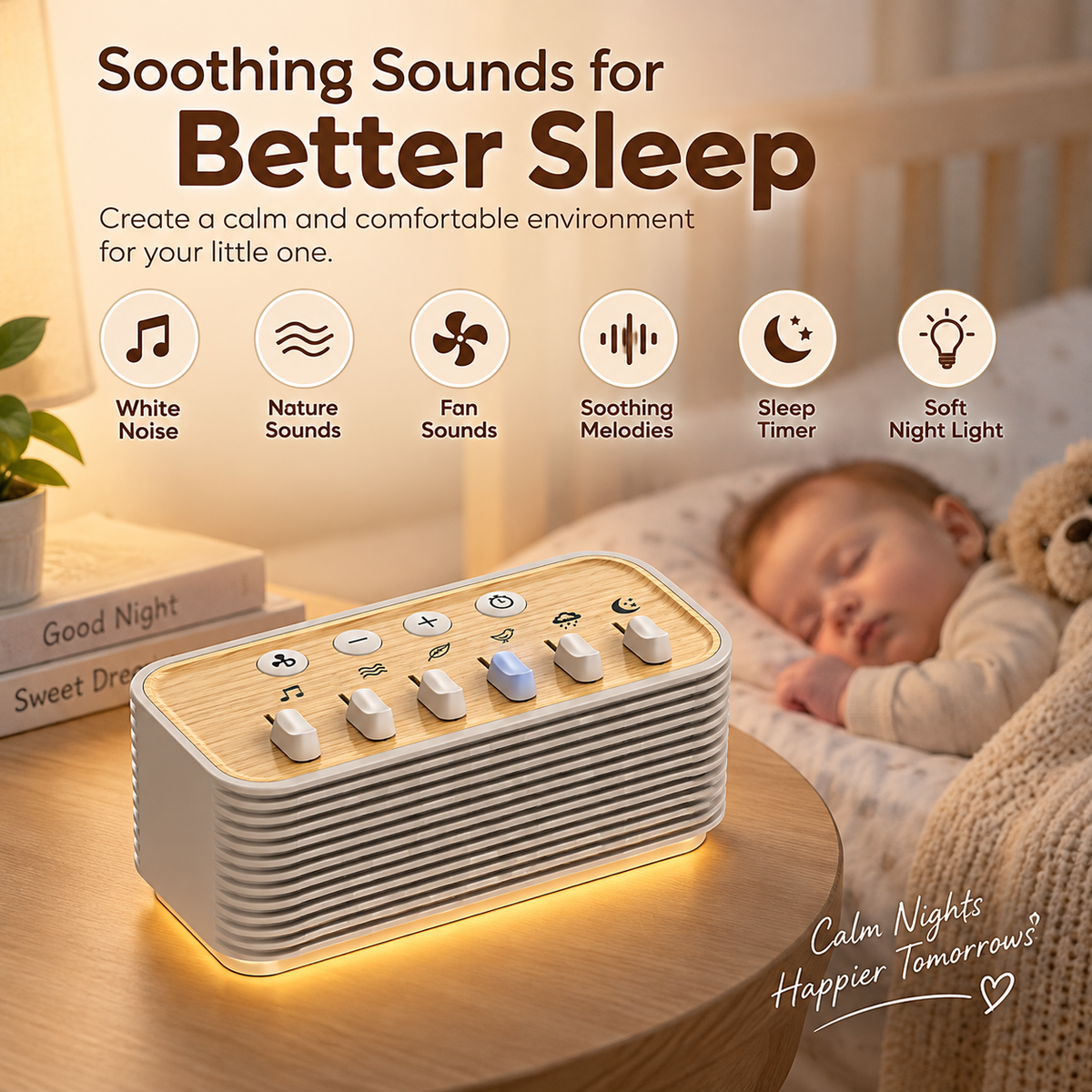 Machine sound device with individual physical controls for customizing soothing background audio