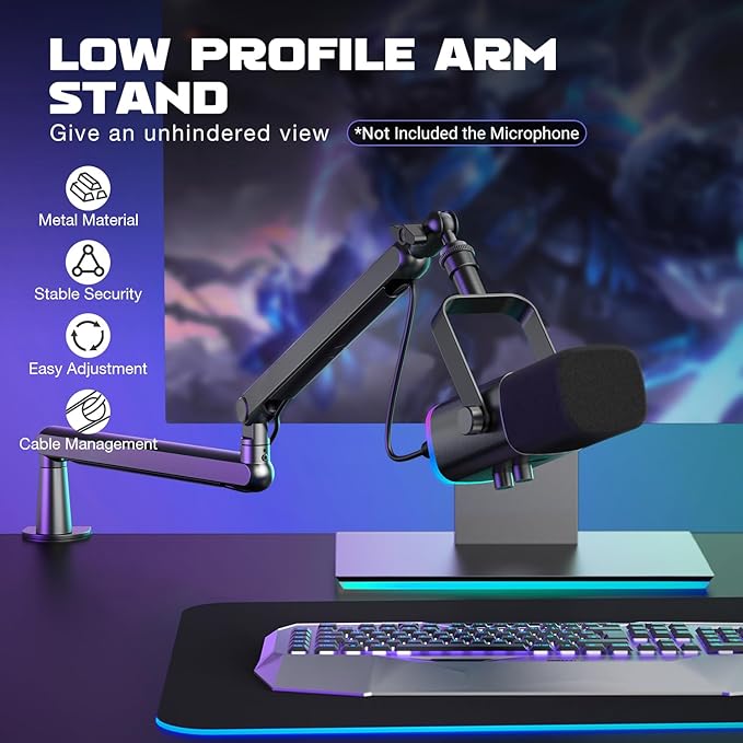 Adjustable mic stand with desk clamp for podcast and streaming use