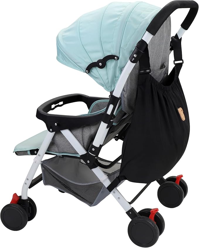 Adjustable pram organizer bag attached to stroller handle for daily use