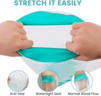 Adult leg cast shower cover designed to help keep foot, ankle, and knee casts covered during shower use