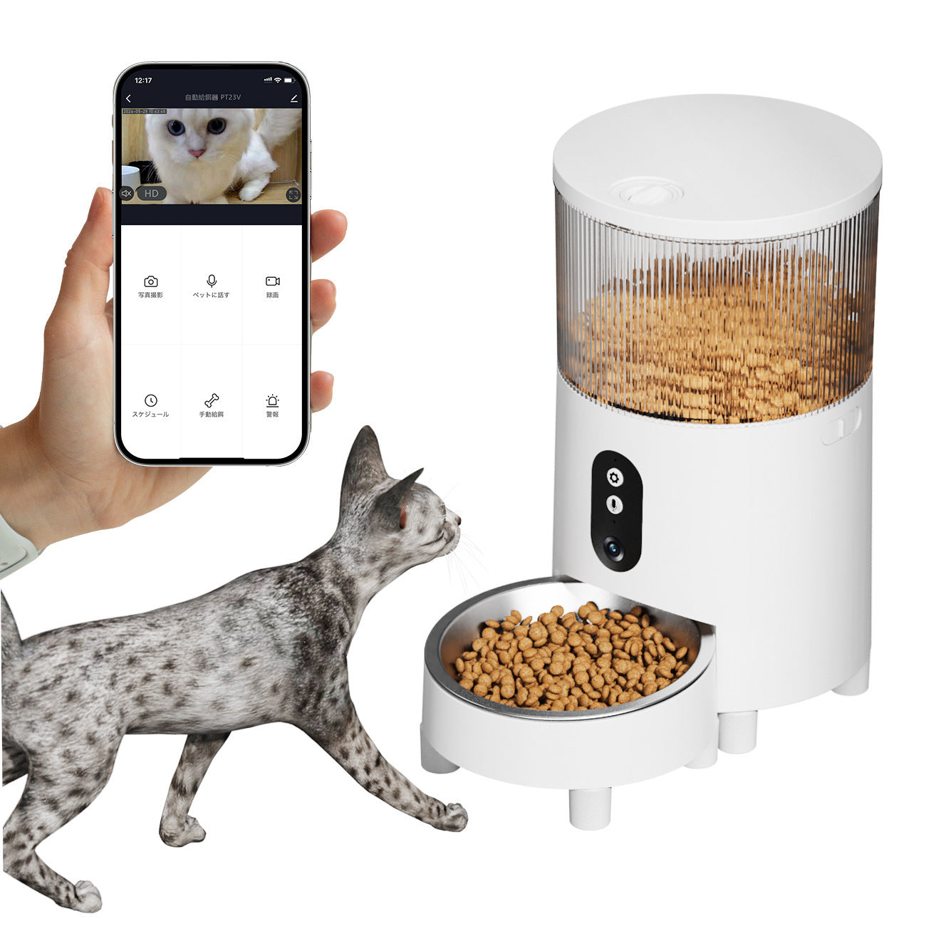 Automatic cat feeder with 3L food storage for daily pet meals