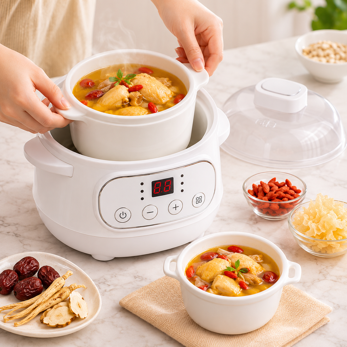 Electric Ceramic Cooking Pot for Stews, Soups & Bird's Nest
