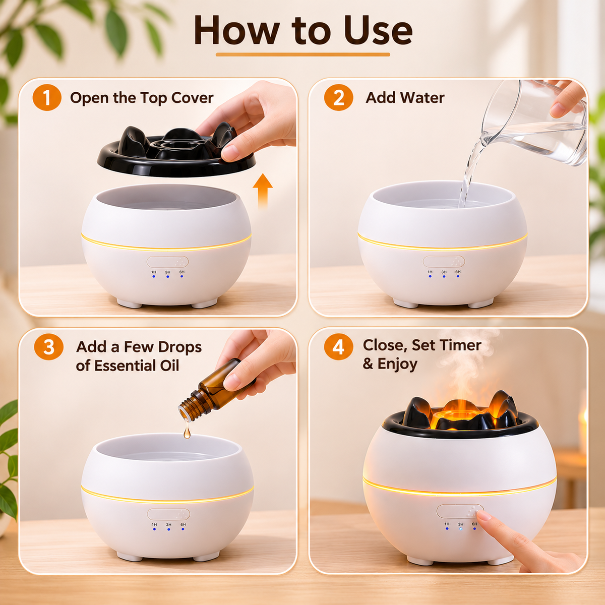 Desktop Flame Aroma Diffuser with Timer Function