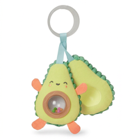 Avocado baby stroller toy, hanging sensory toy with rattle and teether.