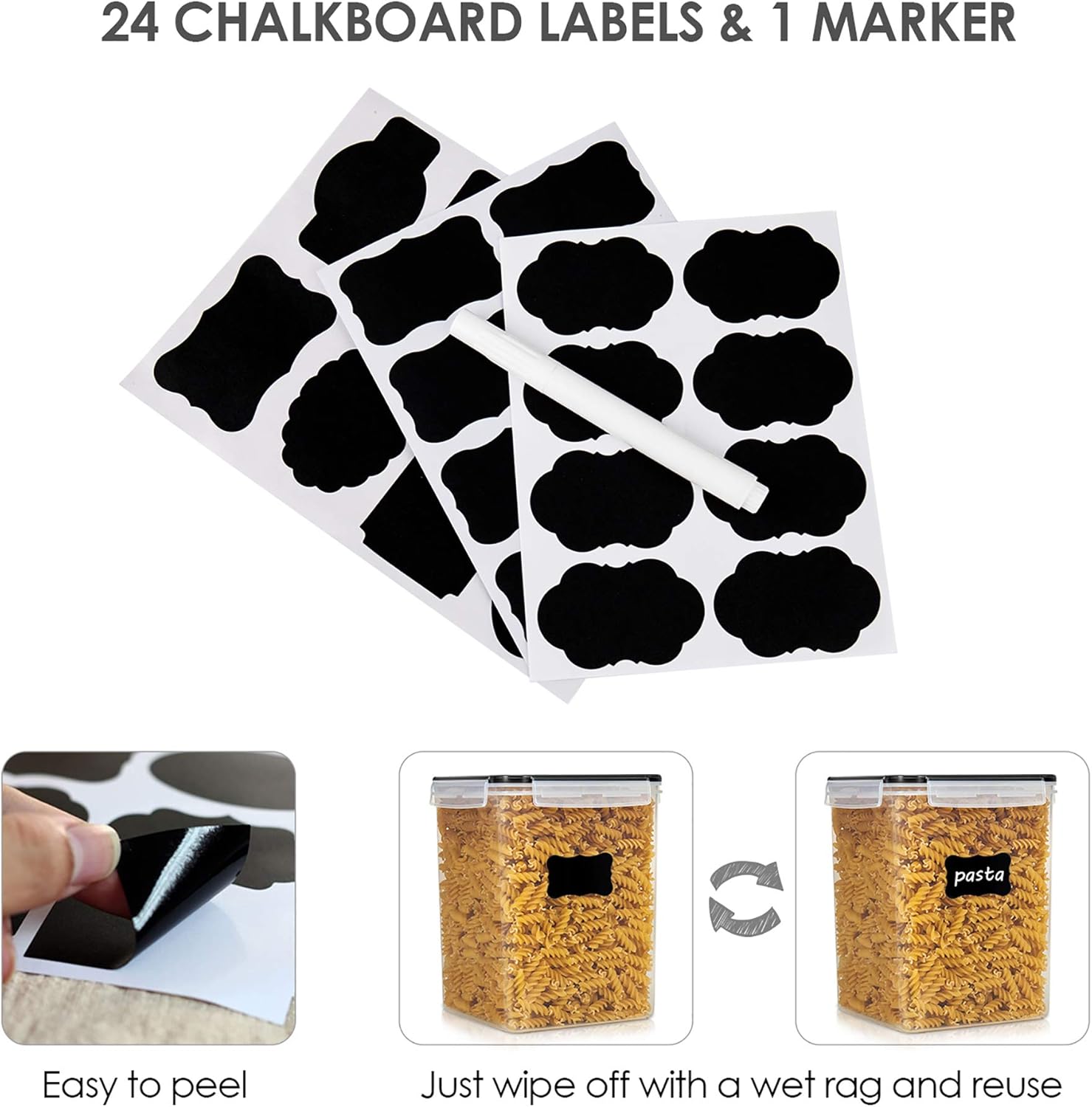 Kitchen pantry organizer set with reusable labels