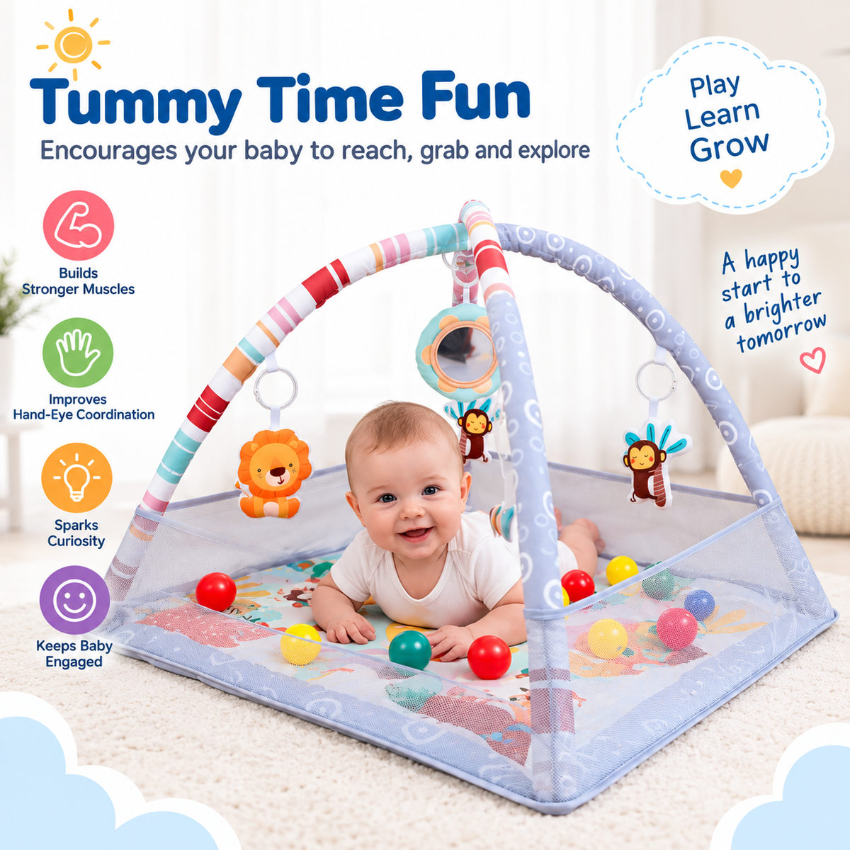Baby ball pit activity mat with colorful play balls