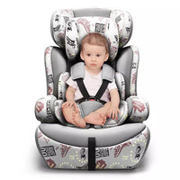 Front view of padded baby car seat with integrated harness