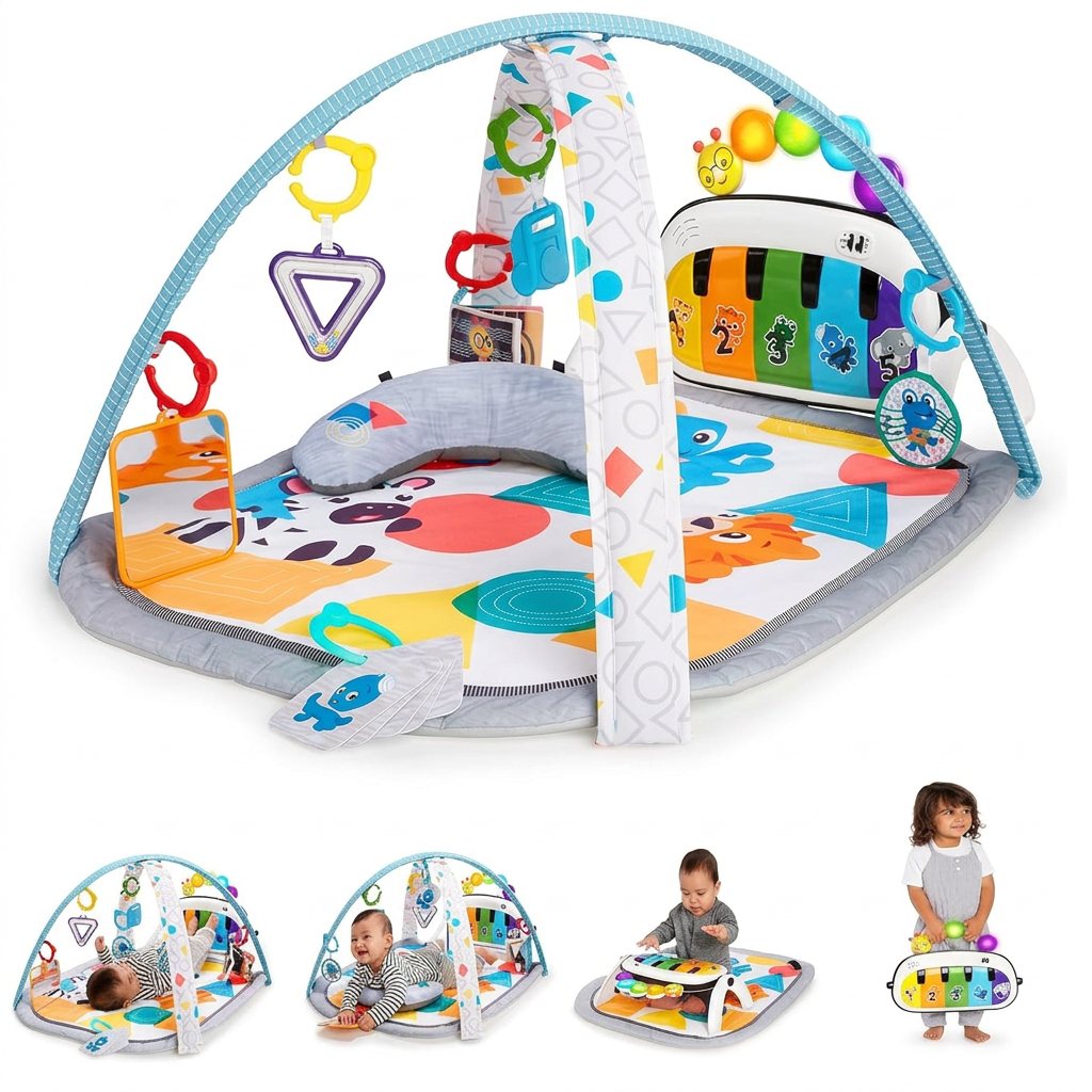 Baby play gym mat with piano and hanging activity toys