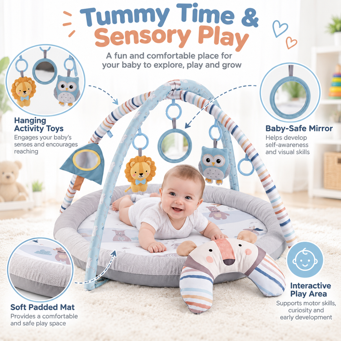 Baby play mat with colorful balls and mesh play area