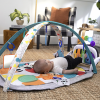 Baby tummy time activity mat with overhead play arches